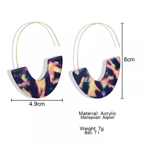 “RED TORTOISE” ACRYLIC MULTI COLOR HOOP EARRINGS - Picture 3 of 3